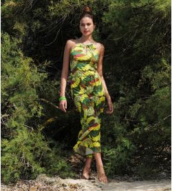 Lange dress venus natur grün tropisch