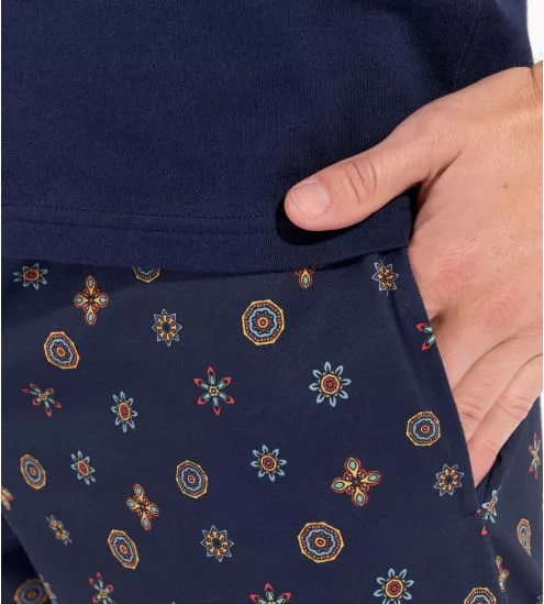 Pyjama court homme Mandala Bleu Marine