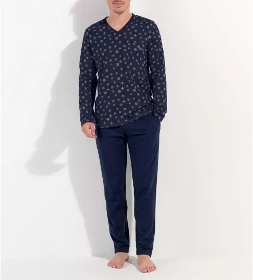 Pyjama long homme Mandala Bleu Marine