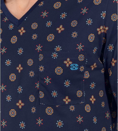 Pyjama long homme Mandala Bleu Marine