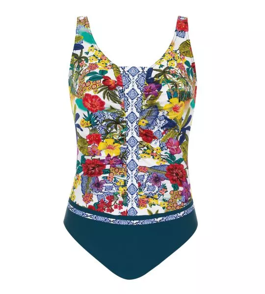 Maillot de bain pour prothèses mammaire fleuri multicolore