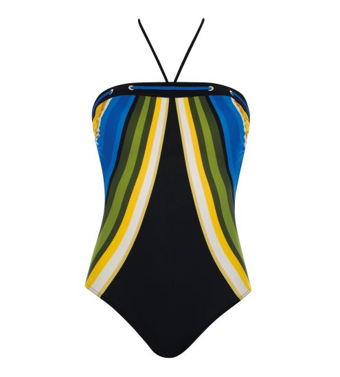 Maillot de bain bustier noir avec bandes colorées
