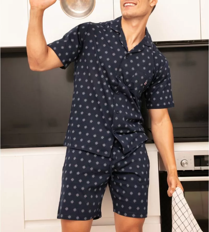 Pyjama court Indio imprimé Bleu marine