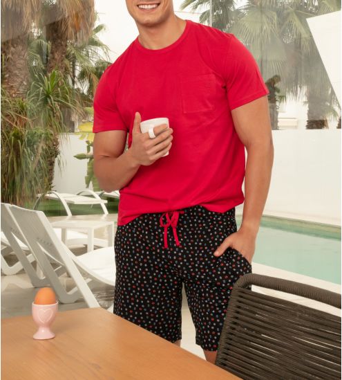 Pyjama court Chali imprimé Noir/Rouge