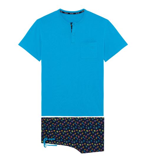 Pyjama court pour homme California imprimé Noir/Bleu