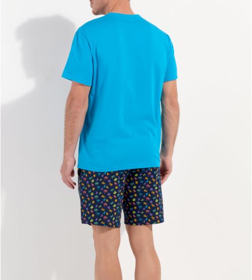 Pyjama court pour homme California imprimé Noir/Bleu