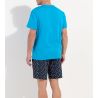 Pyjama court pour homme California imprimé Noir/Bleu