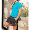 Pyjama court pour homme California imprimé Noir/Bleu