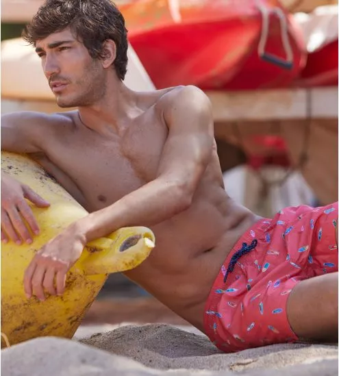 Short de bain imprimé surf Corail