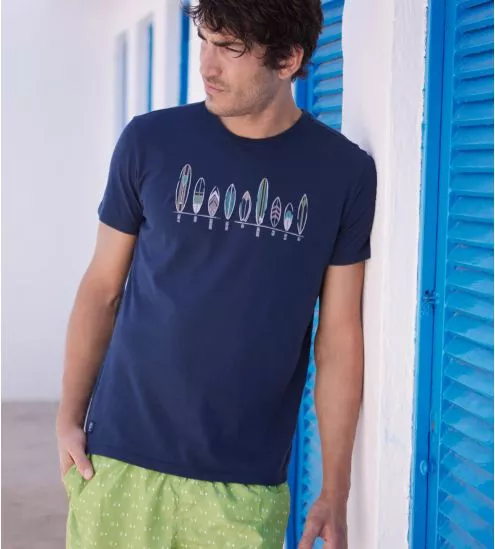 T shirt homme col rond Bleu