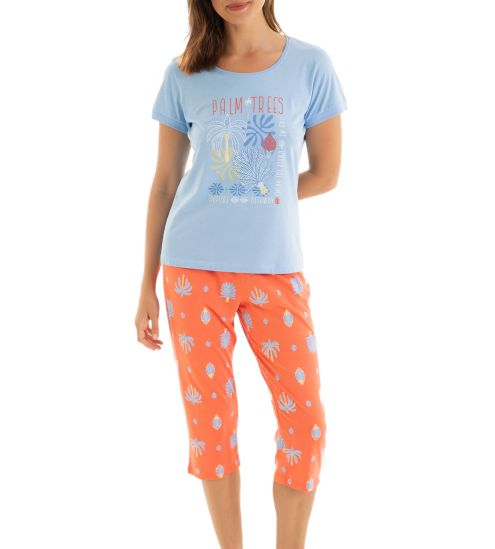 Pyjama corsaire manches courtes Bleu