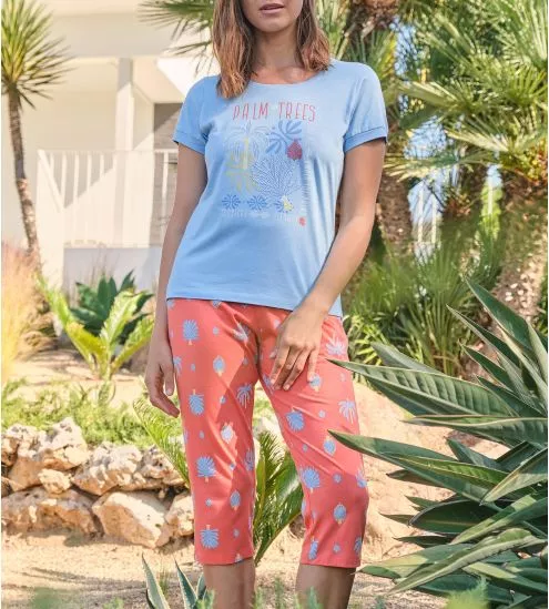 Pyjama corsaire manches courtes Bleu