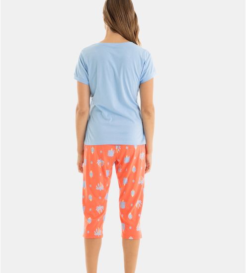 Pyjama corsaire manches courtes Bleu