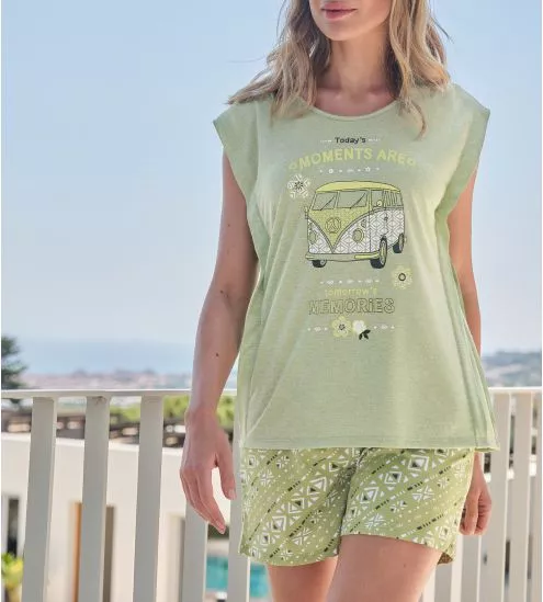 Pyjama court femme Vert Pistache