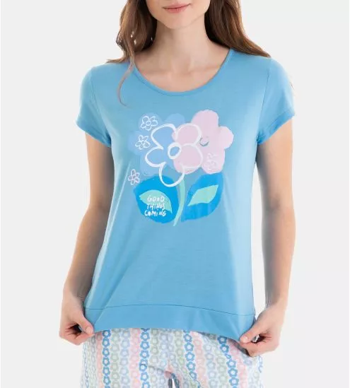 Pyjama court femme Bleu Ciel