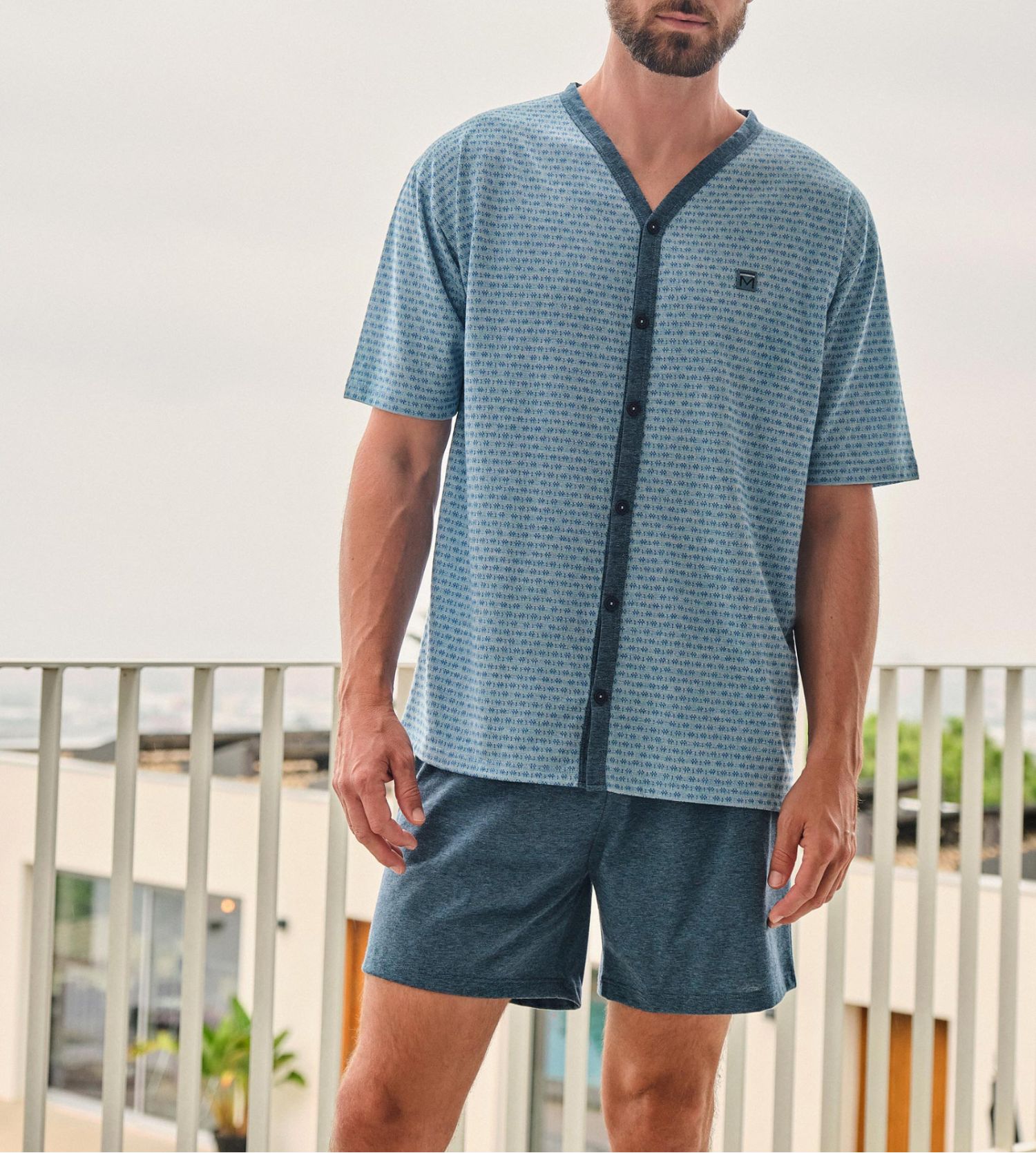 Pyjamam Shorts Pyjama court pour homme boutonné Bleu Massana | Lingerie Sipp