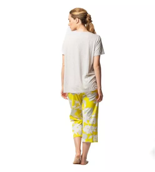 Pyjama corsaire manches courtes Jaune/Blanc