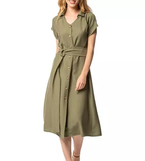 Buttoned khaki long dress