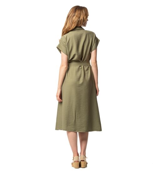 Robe longue kaki boutonnée