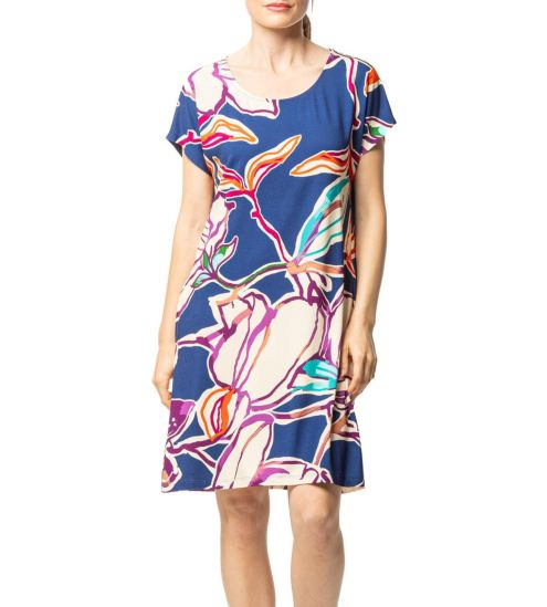 Blaues kurzärmeliges Kleid