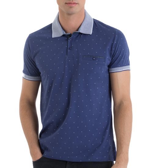 T shirt polo bleu marine homme manches courtes