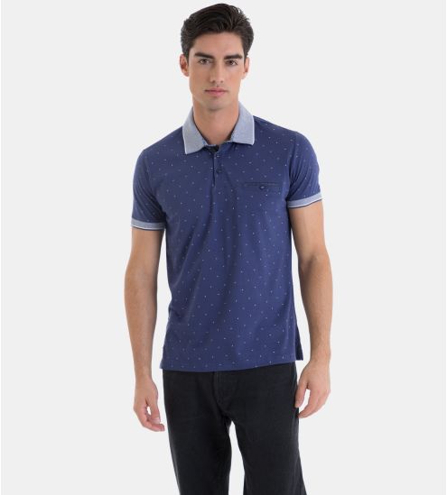 T shirt polo bleu marine homme manches courtes