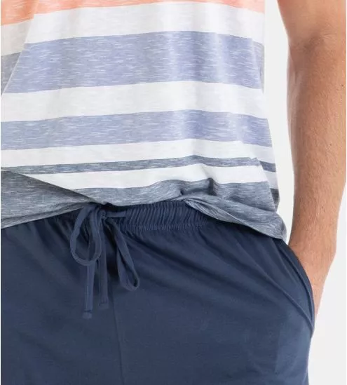Pyjama court homme à rayures bleu