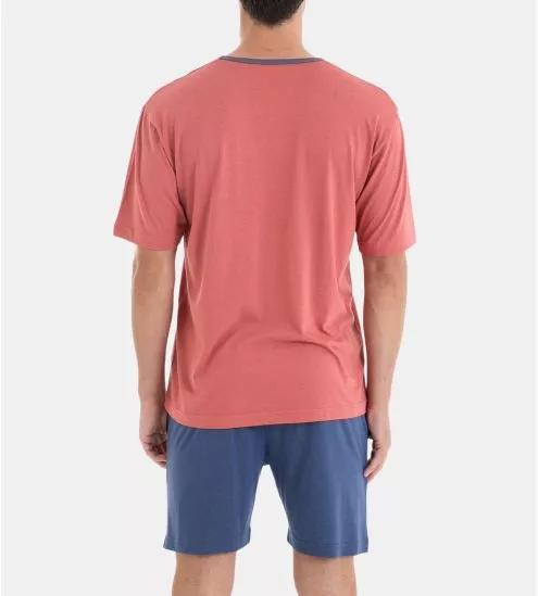 Pyjama court homme col en V Rouge