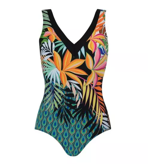 Maillot de bain une pièce imprimé tropical Noir Mulitcolore