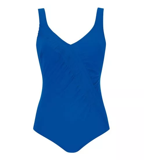 Maillot de bain une pièce décolleté en biais Bleu uni