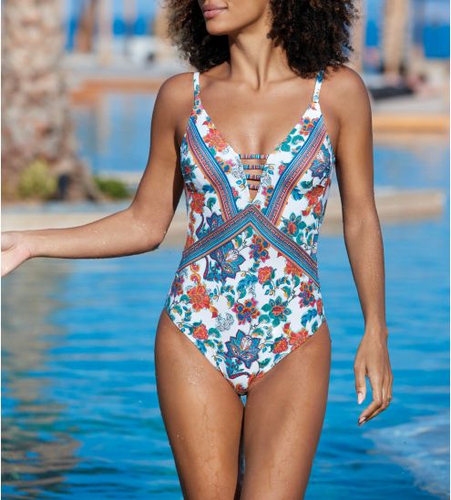 Maillot de bain une pièce à bretelles fines imprimé floral multicolore