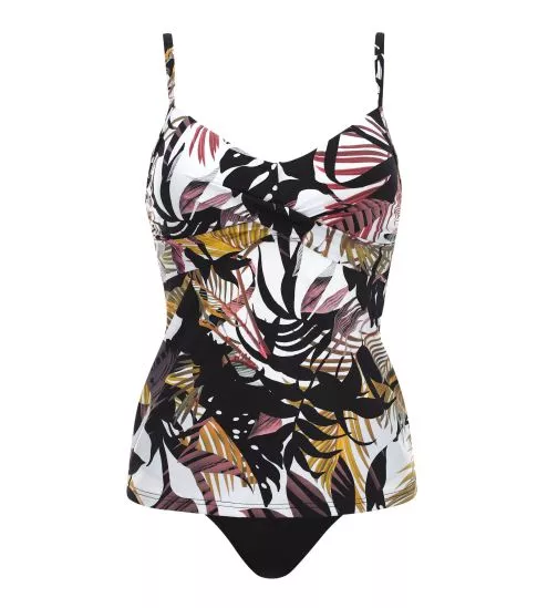 Tankini noir imprimé végétal