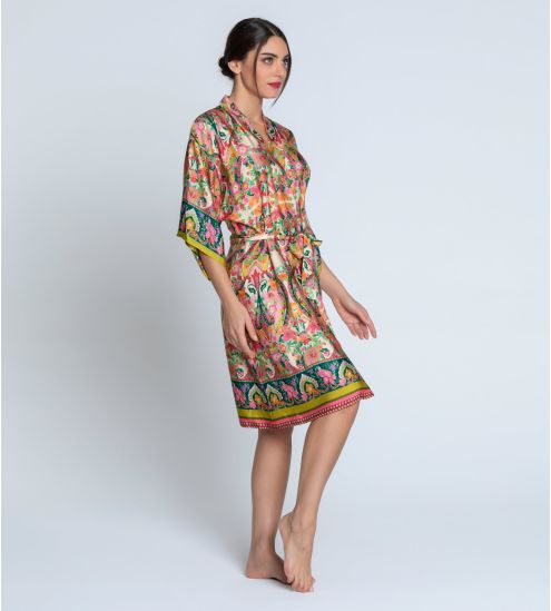 Déshabillé Kimono en soie imprimé floral Libertine en Fleurs Libre Eclosion