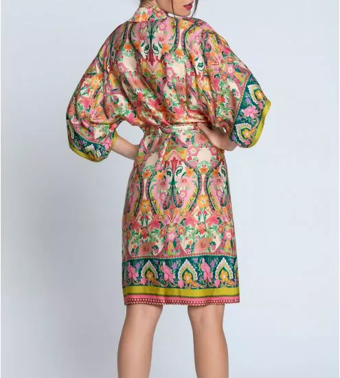 Déshabillé Kimono en soie imprimé floral Libertine en Fleurs Libre Eclosion