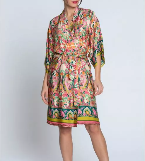 Déshabillé Kimono en soie imprimé floral Libertine en Fleurs Libre Eclosion