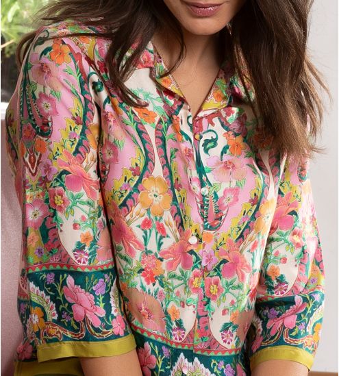 Chemise courte en soie imprimé floral Libertine en Fleurs Libre Eclosion