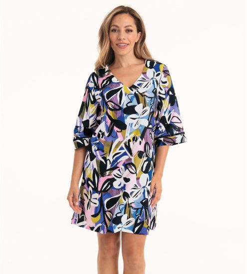 Robe légère manches 3/4 imprimée Noir