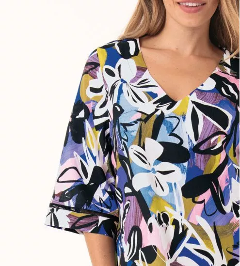 Robe légère manches 3/4 imprimée Noir