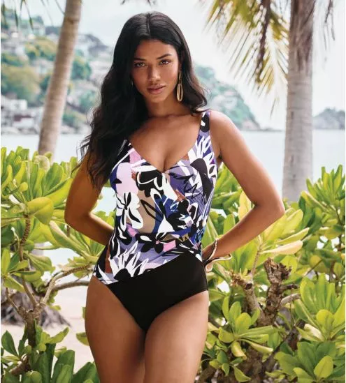 Maillot de bain une pièce cache coeur imprimé Noir