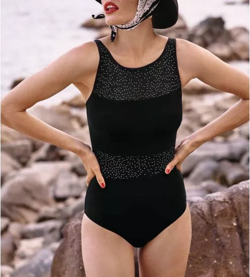 Maillot de bain pour prothèses avec tulle plumetis Noir