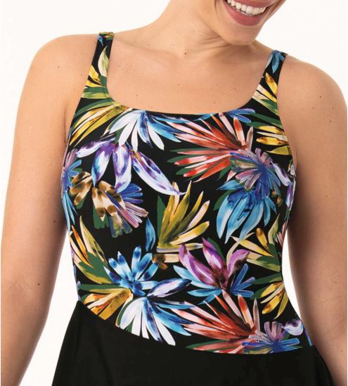 Maillot de bain jupe pour prothèses imprimé tropical noir Agave