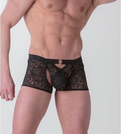 Sous-vêtement Homme En Dentelle Transparente à Entrejambe Ouvert - Boxer Taille Haute, Style Sissy, élastique Et Sexy