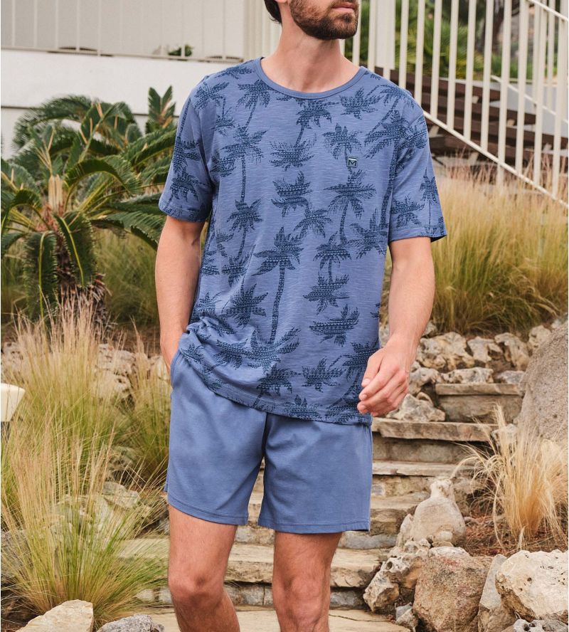 Pajama blue palm pattern for men