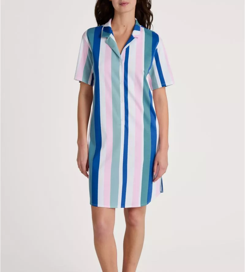 Chemise de nuit à rayures multicolore manches courtes