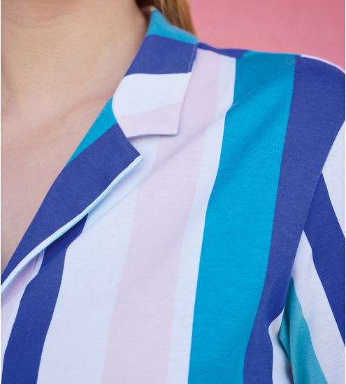Chemise de nuit à rayures multicolore manches courtes