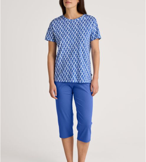 Pyjama corsaire bleu manches courtes Shell Nights