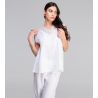 Top sans manches en lin décolleté dentelle Blanc