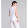 Top sans manches en lin décolleté dentelle Blanc