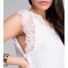 Top sans manches en lin décolleté dentelle Blanc