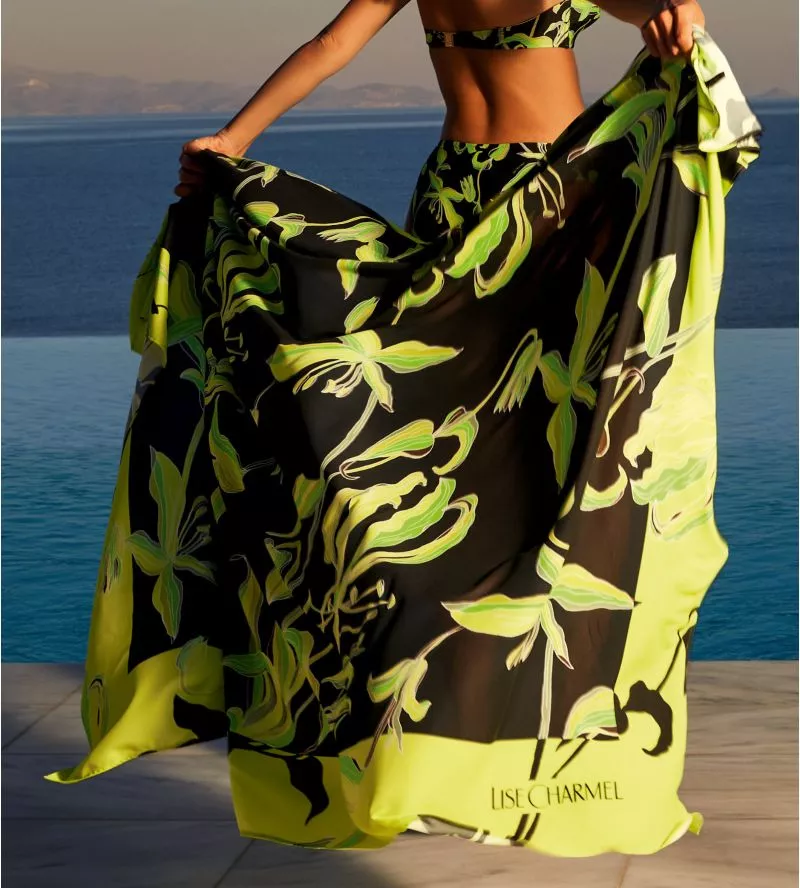 Paréo chic noir et vert Fleurs de Nuit Nuit Luciole